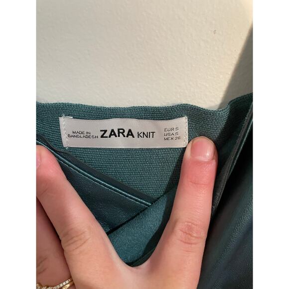 Zara Knit Green Faux Leather Midi Dress Size Small‎ - Picture 11 of 12